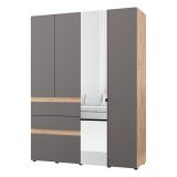 Guardaroba Grande Nero Antracite Marrone 3 Ripiani 3 Cassetti 155x208h cm, Appendiabiti - Ushuaia