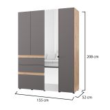 Guardaroba Grande Nero Antracite Marrone 3 Ripiani 3 Cassetti 155x208h cm, Appendiabiti - Ushuaia