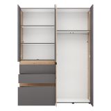 Guardaroba Grande Nero Antracite Marrone 3 Ripiani 3 Cassetti 155x208h cm, Appendiabiti - Ushuaia