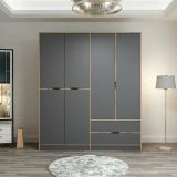 Guardaroba Grande Nero Antracite Marrone Noce 5 Ripiani Appendiabiti 185x208h cm, 2 Cassetti - Corvus