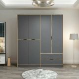 Guardaroba Grande Nero Antracite Marrone Noce 5 Ripiani Appendiabiti 185x208h cm, 2 Cassetti - Odalys