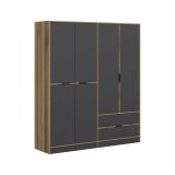 Guardaroba Grande Nero Antracite Marrone Noce 5 Ripiani Appendiabiti 185x208h cm, 2 Cassetti - Odalys