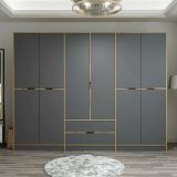 Guardaroba Grande Nero Antracite Marrone Noce 5 Ripiani Appendiabiti 277x208h cm, 2 Cassetti - Gaspard