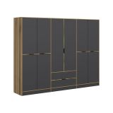 Guardaroba Grande Nero Antracite Marrone Noce 5 Ripiani Appendiabiti 277x208h cm, 2 Cassetti - Gaspard