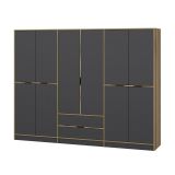 Guardaroba Grande Nero Antracite Marrone Noce 5 Ripiani Appendiabiti 277x208h cm, 2 Cassetti - Gaspard