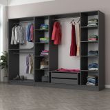 Guardaroba Grande Nero Antracite Nero Fume Appendiabiti 10 Ripiani 270x210h cm, 6 Ante - Nogaro