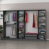 Guardaroba Grande Nero Antracite Nero Fume Appendiabiti 10 Ripiani 270x210h cm, 6 Ante - Nogaro