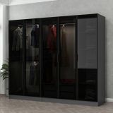 Guardaroba Grande Nero Antracite Nero Fume Appendiabiti 6 Ripiani 225x210h cm, 5 Ante - Sinibalda