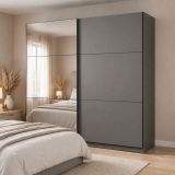 Guardaroba Grande Nero Antracite Trasparente Appendiabiti 8 Ripiani 217x210h cm, Apertura Scorrevole - Soncino