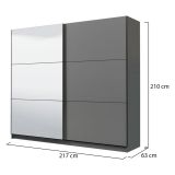 Guardaroba Grande Nero Antracite Trasparente Appendiabiti 8 Ripiani 217x210h cm, Apertura Scorrevole - Soncino