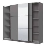 Guardaroba Grande Nero Antracite Trasparente Appendiabiti 8 Ripiani 236.5x210h cm, Apertura Scorrevole - Sorgono