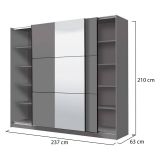 Guardaroba Grande Nero Antracite Trasparente Appendiabiti 8 Ripiani 236.5x210h cm, Apertura Scorrevole - Sorgono