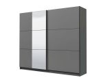 Guardaroba Grande Nero Antracite Trasparente Appendiabiti 8 Ripiani 236.5x210h cm, Apertura Scorrevole - Sorgono