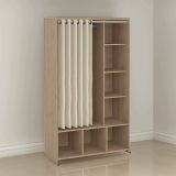 Guardaroba grande Roselle, Mobile camera da letto, Cabina armadio portabiti, Armadio appendiabiti, 105x48 h180 cm, Rovere e Beige