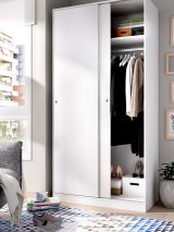 Guardaroba Kilimangiaro, Mobile appendiabiti per camera da letto, Armadio con 2 ante scorrevoli, 100x50h204 cm, Bianco lucido