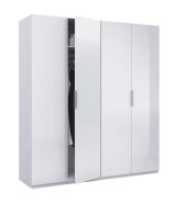 Guardaroba Knoxville, Armadio per camera da letto a 4 ante battenti, Mobile con 2 ripiani e barra appendiabiti, 180x52h200 cm, Bianco lucido