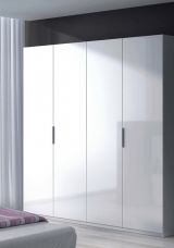 Guardaroba Knoxville, Armadio per camera da letto a 4 ante battenti, Mobile con 2 ripiani e barra appendiabiti, 180x52h200 cm, Bianco lucido