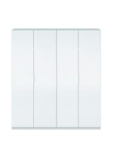 Guardaroba Knoxville, Armadio per camera da letto a 4 ante battenti, Mobile con 2 ripiani e barra appendiabiti, 180x52h200 cm, Bianco lucido