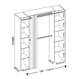 Guardaroba Manaslu, Struttura per cabina armadio, Mobile appendiabiti aperto, 180x50h205 cm, Bianco e Grigio
