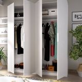 Guardaroba Prado, Mobile appendiabiti per camera da letto, Armadio a 4 ante battenti, 180x52h204 cm, Bianco lucido