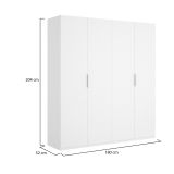 Guardaroba Prado, Mobile appendiabiti per camera da letto, Armadio a 4 ante battenti, 180x52h204 cm, Bianco lucido