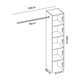 Guardaroba Presanella, Struttura per cabina armadio, Mobile appendiabiti aperto, 138x40h186 cm, Bianco