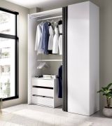 Guardaroba Sciliar, Struttura per cabina armadio, Mobile appendiabiti aperto, 141x52h205 cm, Bianco e Antracite