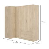 Guardaroba Sillara, Mobile angolare per camera da letto, Armadio appendiabiti ad angolo a 4 ante battenti, 174x91h184 cm, Rovere