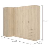 Guardaroba Succiso, Mobile angolare per camera da letto, Armadio appendiabiti ad angolo a 5 ante battenti, 214x91h184 cm, Rovere