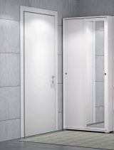 Guardaroba Tulipano, Armadio a 2 ante scorrevoli e specchio, Mobile con barra appendiabiti e ripiani, 100% Made in Italy, 90x45h195 cm, Bianco