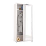 Guardaroba Tulipano, Armadio a 2 ante scorrevoli e specchio, Mobile con barra appendiabiti e ripiani, 100% Made in Italy, 90x45h195 cm, Bianco