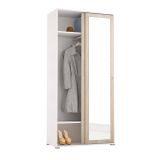 Guardaroba Tulipano, Armadio a 2 ante scorrevoli e specchio, Mobile con barra appendiabiti e ripiani, 100% Made in Italy, 90x45h195 cm, Rovere e Bianco