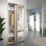 Guardaroba Tulipano, Armadio a 2 ante scorrevoli e specchio, Mobile con barra appendiabiti e ripiani, 100% Made in Italy, 90x45h195 cm, Rovere e Bianco