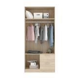 Guardaroba Velino, Mobile appendiabiti per camera da letto, Armadio a 2 ante battenti e 2 cassetti, 100x52h215 cm, Rovere