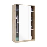 Guardaroba Waterbury, Armadio per camera da letto a 2 ante scorrevoli, Mobile con 3 ripiani e barra appendiabiti, 120x50h200 cm, Rovere e Bianco