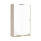 Guardaroba Waterbury, Armadio per camera da letto a 2 ante scorrevoli, Mobile con 3 ripiani e barra appendiabiti, 120x50h200 cm, Rovere e Bianco