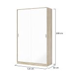 Guardaroba Waterbury, Armadio per camera da letto a 2 ante scorrevoli, Mobile con 3 ripiani e barra appendiabiti, 120x50h200 cm, Rovere e Bianco
