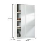 Guardaroba Waterbury, Armadio per camera da letto a 2 ante scorrevoli, Mobile con 4 ripiani e barra appendiabiti, 120x50h200 cm, Bianco lucido
