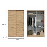 Guardaroba Waterbury, Armadio per camera da letto a 2 ante scorrevoli, Mobile con 4 ripiani e barra appendiabiti, 120x50h200 cm, Rovere Nodi