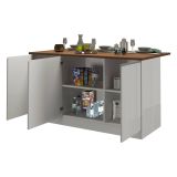 Isola cucina salvaspazio con ripiani 155x90x90h cm bianca lucida e rovere - Tartaro