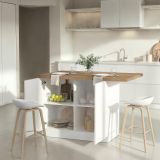 Isola da Cucina Bianco Lucido Marrone Noce 2 Ripiani 4 Vani 130x80x90h cm, 2 Ante Made in Italy - Miha
