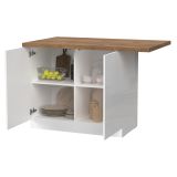 Isola da Cucina Bianco Lucido Marrone Noce 2 Ripiani 4 Vani 130x80x90h cm, 2 Ante Made in Italy - Miha