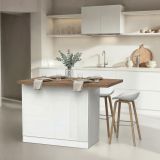Isola da Cucina Bianco Lucido Marrone Noce 2 Ripiani 4 Vani 130x80x90h cm, 2 Ante Made in Italy - Miha
