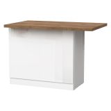 Isola da Cucina Bianco Lucido Marrone Noce 2 Ripiani 4 Vani 130x80x90h cm, 2 Ante Made in Italy - Miha