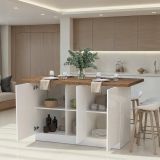 Isola da Cucina Bianco Lucido Marrone Noce 3 Ripiani 6 Vani 160x80x90h cm, 3 Ante Made in Italy - Migani