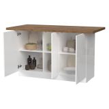 Isola da Cucina Bianco Lucido Marrone Noce 3 Ripiani 6 Vani 160x80x90h cm, 3 Ante Made in Italy - Migani