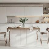 Isola da Cucina Bianco Lucido Marrone Noce 3 Ripiani 6 Vani 160x80x90h cm, 3 Ante Made in Italy - Migani