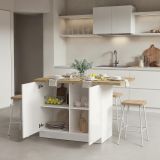 Isola da Cucina Bianco Lucido Marrone Rovere 2 Ripiani 4 Vani 130x80x90h cm, 2 Ante Made in Italy - Miha
