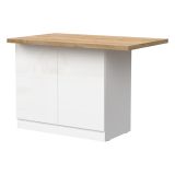 Isola da Cucina Bianco Lucido Marrone Rovere 2 Ripiani 4 Vani 130x80x90h cm, 2 Ante Made in Italy - Miha