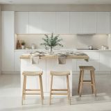Isola da Cucina Bianco Lucido Marrone Rovere 2 Ripiani 4 Vani 130x80x90h cm, 2 Ante Made in Italy - Miha